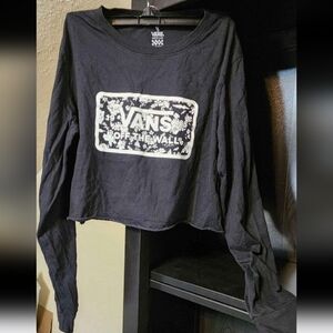 Vans Of The Wall Print Logo Long Sleeve Crop Top Shirt Woman's Size Medium